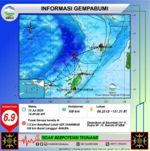 Gempa M6,9 Guncang Maluku Tenggara