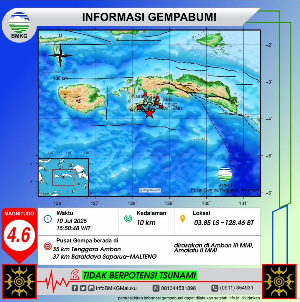Gempa Magnitudo 4,6 Guncang Ambon