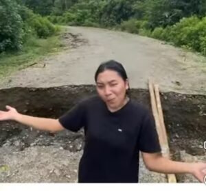 Viral! Jalan Kilmury Putus Disambung Batang Kayu