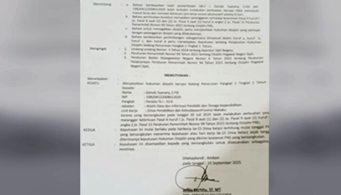 Kabid GTK Disdikbud Maluku Batal Diperiksa
